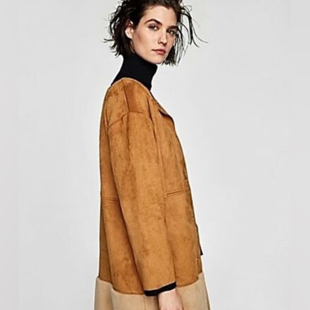 EUC Zara Faux Suede Fur Coat Size Small. Washable with Pockets Amazing find!